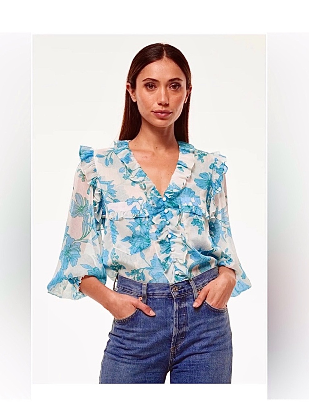 Misa Los Angeles Sasha Top Blouse en Turquoise Blue NWT Medium
